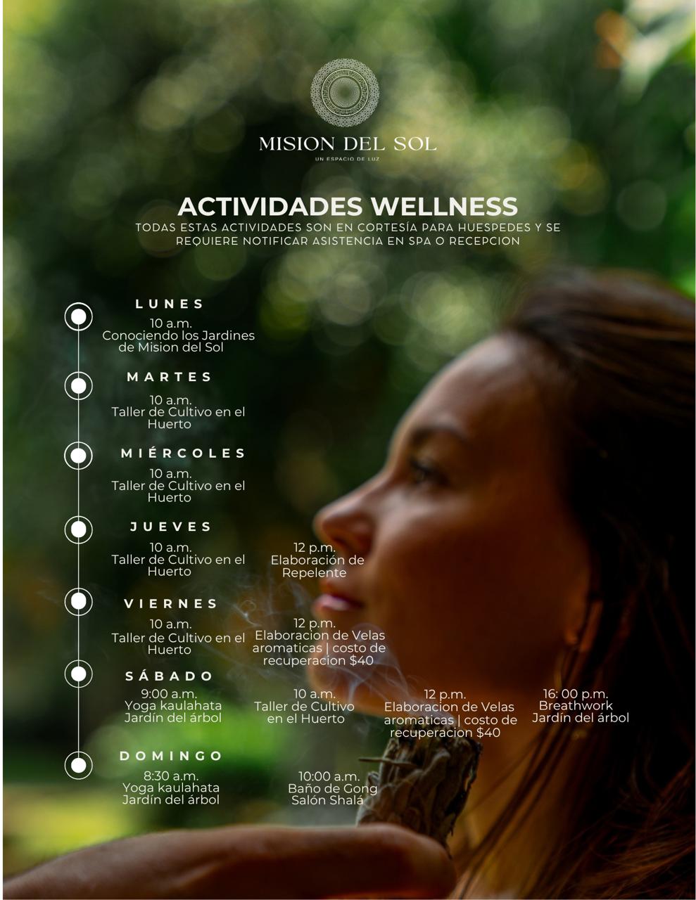 Programa semanal de actividades Wellness - Misión del Sol